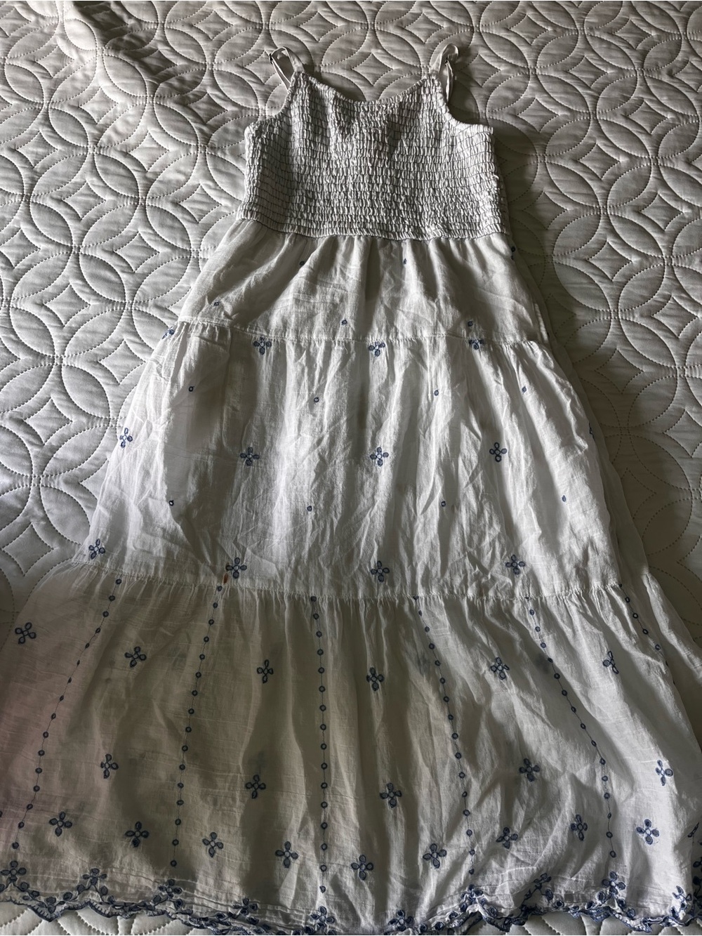 abercrombie kids White Maxi Dress with Blue Embroidery